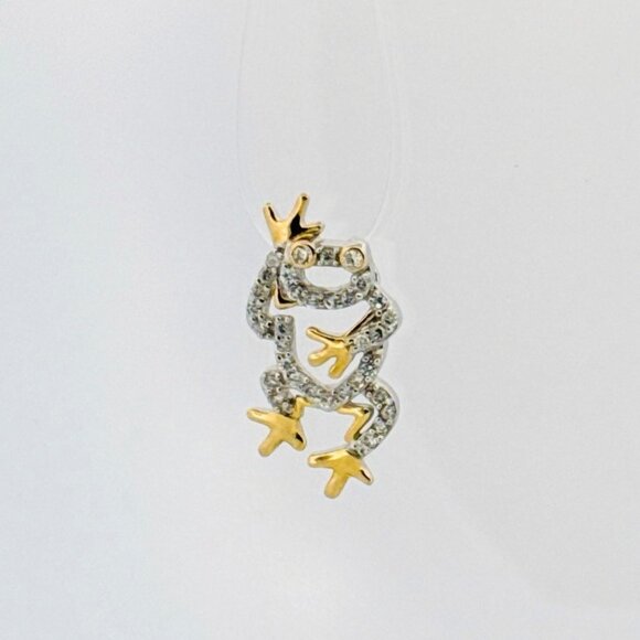 Brand New Sterling Silver Shiny Topaz Two-Tone Frog Motif Petite Pendant Charm - Picture 5 of 9